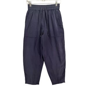 Whistles Pants US 2 Navy Blue Cropped Lantern Drawstring Trouser Pockets Relaxed